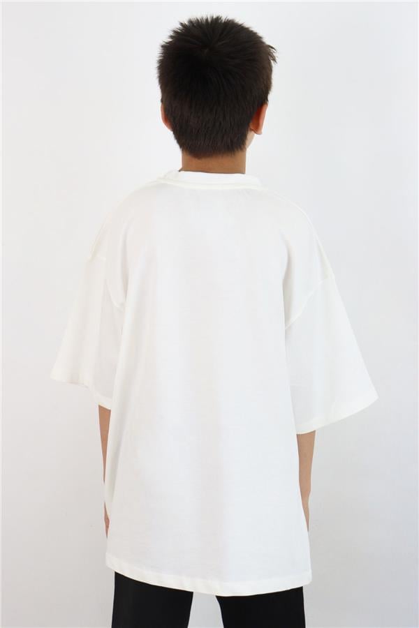 Boys' T-Shirt with Text Print, Off-White (Ages 8-14)