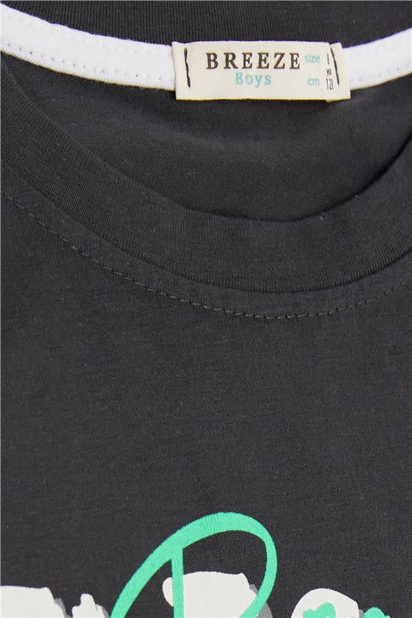 Boys' T-Shirt with Text Print, Anthracite (Ages 8-14)
