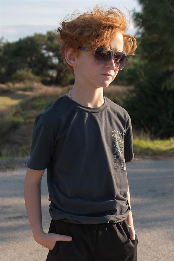 Boys' T-Shirt with Text Print, Anthracite (Ages 8-10)