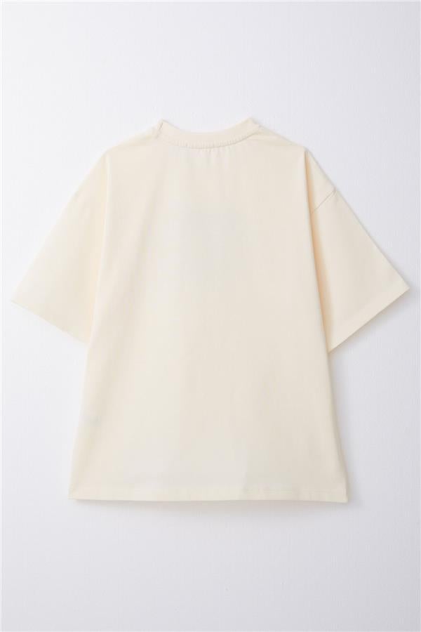 Boys' T-Shirt with Text Print, Cream (Ages 8-14)