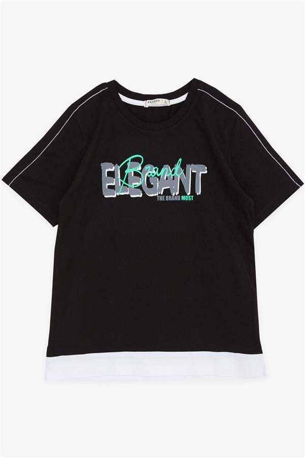 Boys' T-Shirt with Text Print, Black (Ages 8-14)