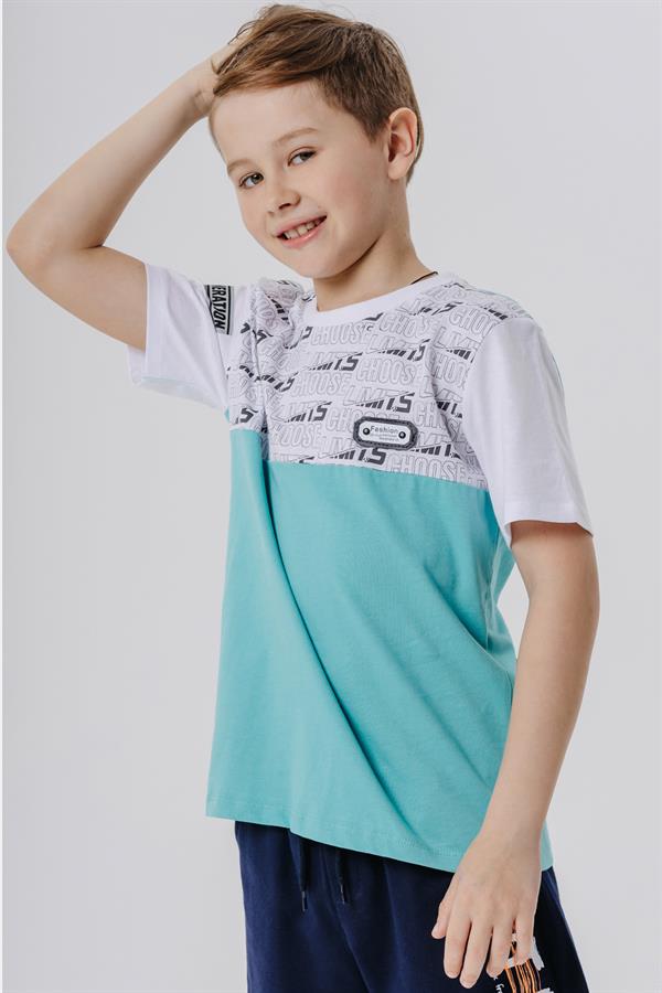Boys' T-Shirt with Printed Text and Emblem, White (Ages 9-16)