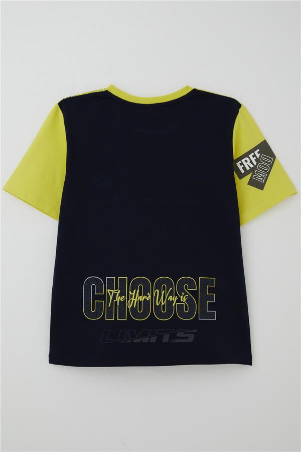 Boys' T-Shirt with Printed Text and Emblem, Yellow (Ages 9-16)
