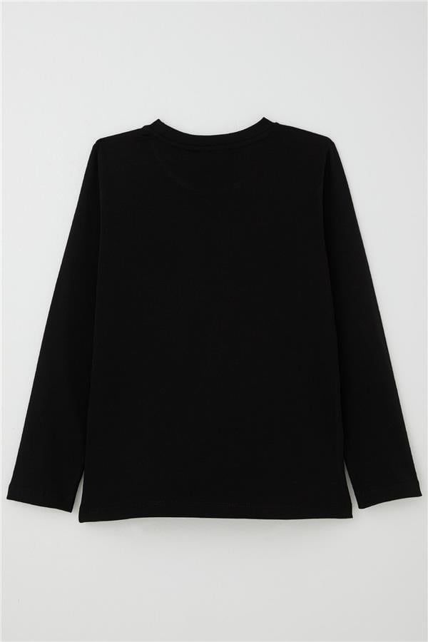 Boys' Long-Sleeved T-Shirt with Atatürk Print, Black (Ages 5-14)