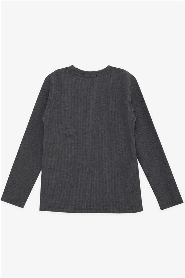 Boys' Long-Sleeved T-Shirt with Patch, Dark Grey Melange (Ages 8-12)