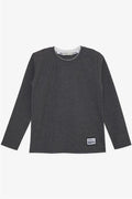 Boys' Long-Sleeved T-Shirt with Patch, Dark Grey Melange (Ages 8-12)