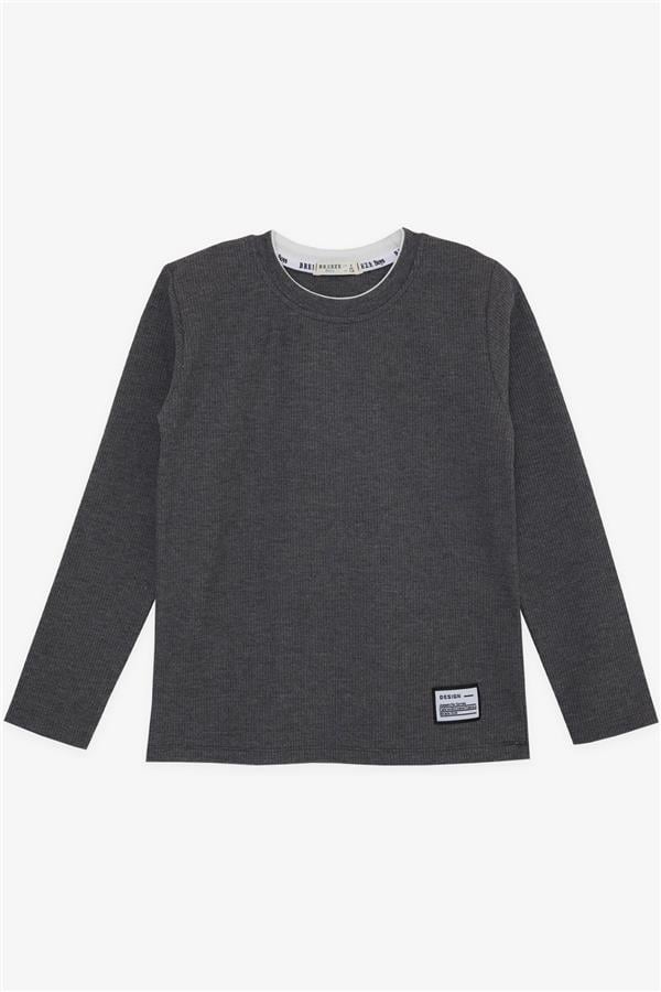Boys' Long-Sleeved T-Shirt with Patch, Dark Grey Melange (Ages 8-12)