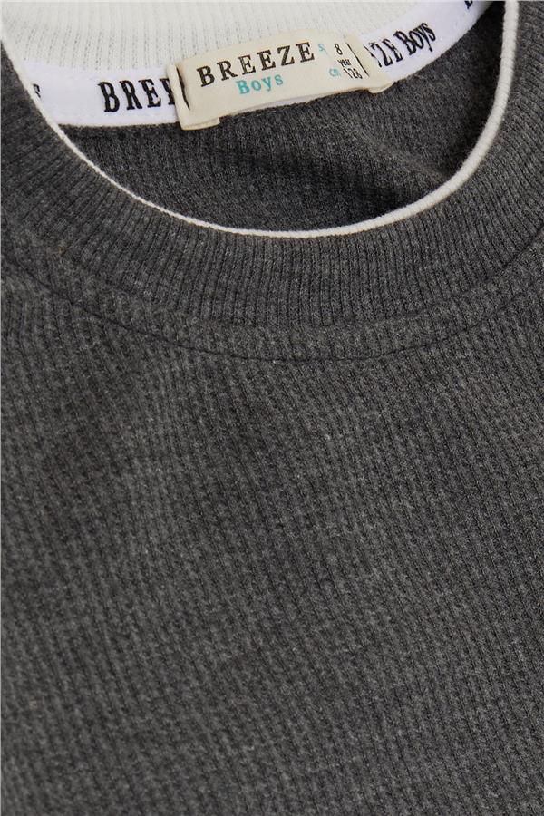 Boys' Long-Sleeved T-Shirt with Patch, Dark Grey Melange (Ages 8-12)