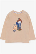 Baby Boy Long-Sleeve T-Shirt with Teddy Bear Print, Beige (1.5-2 Years)