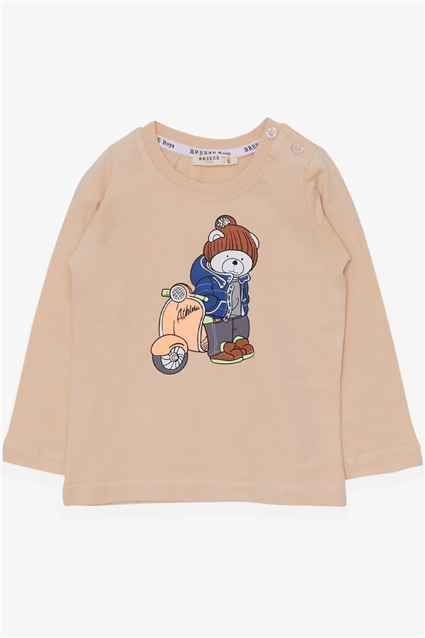 Baby Boy Long-Sleeve T-Shirt with Teddy Bear Print, Beige (1.5-2 Years)