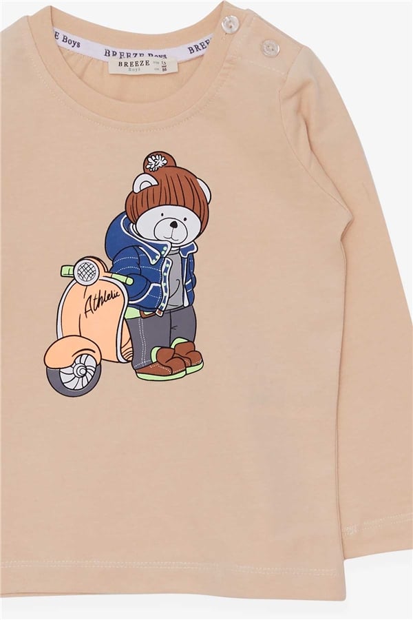 Baby Boy Long-Sleeve T-Shirt with Teddy Bear Print, Beige (1.5-2 Years)