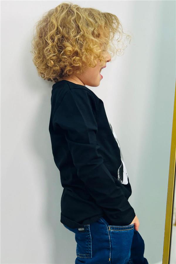 Boys' Long-Sleeved T-Shirt with Atatürk Print, Black (Ages 5-14)