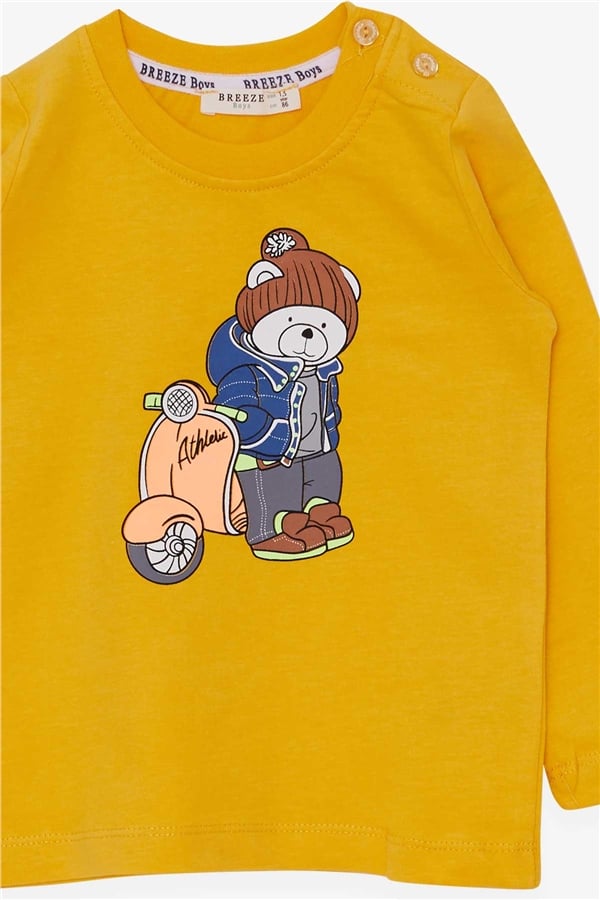 Baby Boy Long-Sleeve T-Shirt with Teddy Bear Print, Yellow (1.5-2 Years)