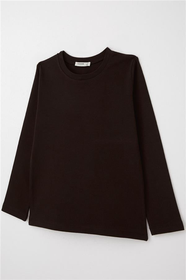 Boys' Long-Sleeve T-Shirt Basic Dark Brown (Ages 9-14)