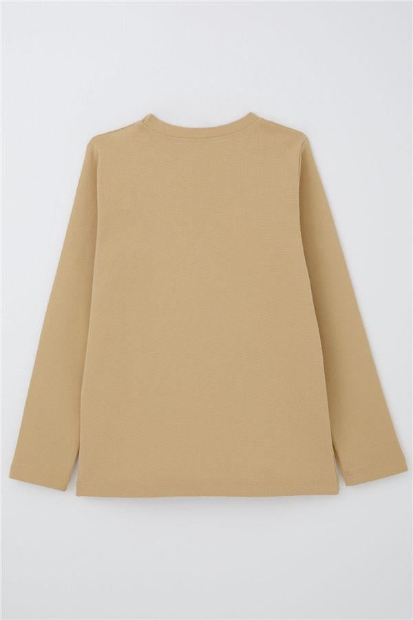 Boys' Long-Sleeve T-Shirt Basic Cream (Ages 9-12)