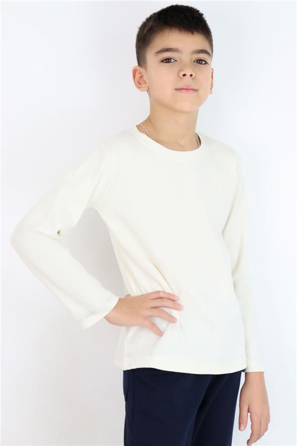 Boys' Long-Sleeve T-Shirt Basic Cream (Ages 9-14)
