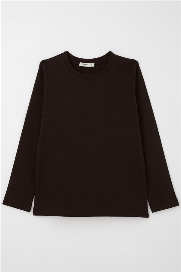 Boys' Long-Sleeve T-Shirt Basic Dark Brown (Ages 9-14)