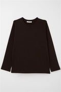 Boys' Long-Sleeve T-Shirt Basic Dark Brown (Ages 9-14)