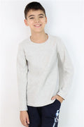 Boys' Long-Sleeve T-Shirt Basic Beige Melange (Ages 9-14)
