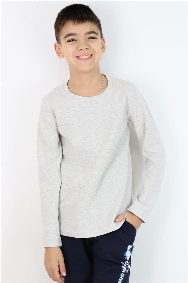 Boys' Long-Sleeve T-Shirt Basic Beige Melange (Ages 9-14)