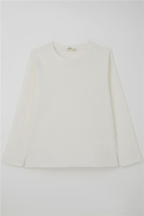 Boys' Long-Sleeve T-Shirt Basic, Off-White (Ages 9-14)
