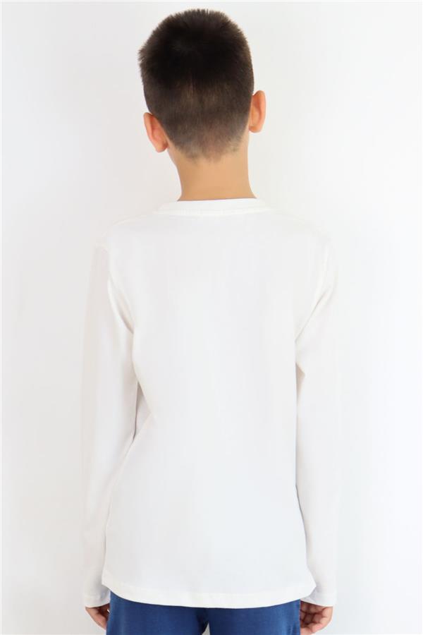 Boys' Long-Sleeve T-Shirt Basic, Off-White (Ages 5-14)