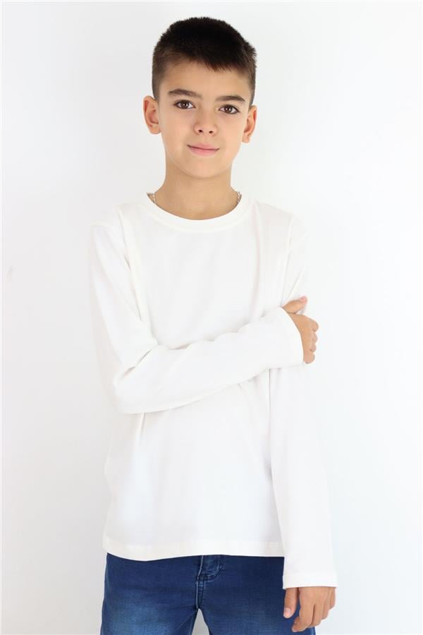 Boys' Long-Sleeve T-Shirt Basic, Off-White (Ages 5-14)