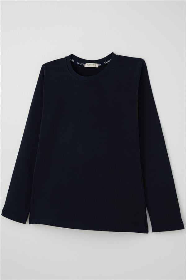 Boys' Long-Sleeve T-Shirt Basic Navy Blue (Ages 5-14)
