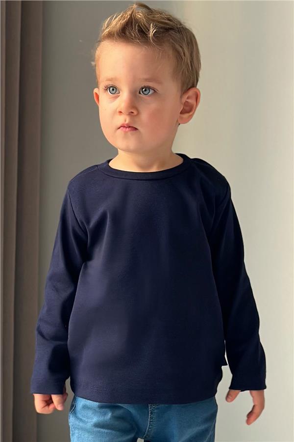 Boys' Long-Sleeve T-Shirt Basic Navy Blue (1-4 Years)