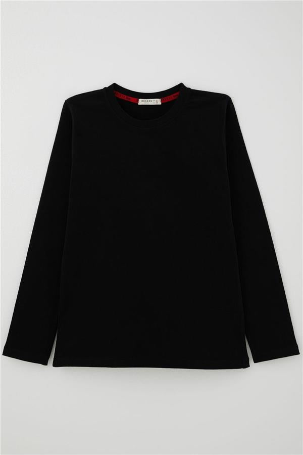 Boys' Long-Sleeve T-Shirt Basic Black (Ages 5-14)