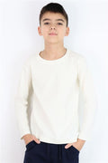 Boys' Long-Sleeve T-Shirt Basic Cream (Ages 9-14)