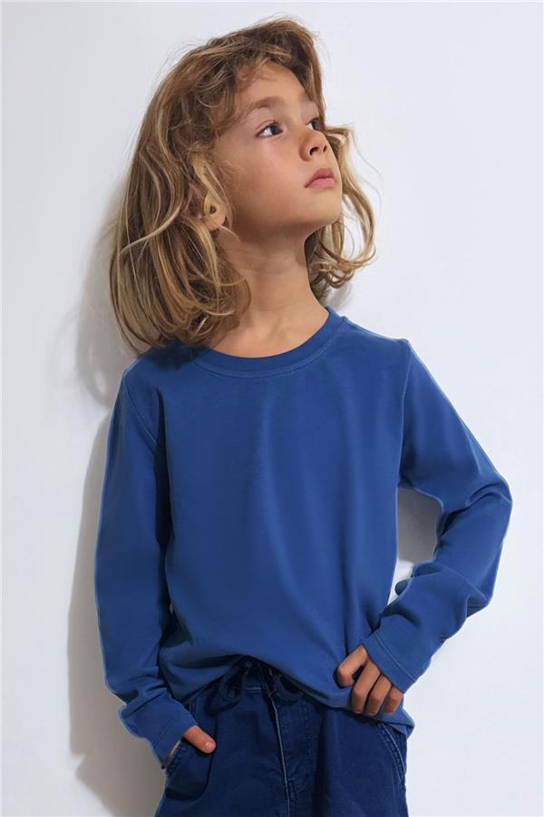 Boys' Long-Sleeve T-Shirt Basic Indigo (Ages 5-14)