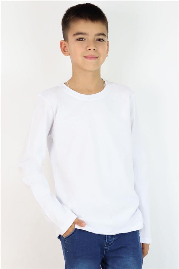 Boys' Long-Sleeve T-Shirt Basic White (Ages 5-14)