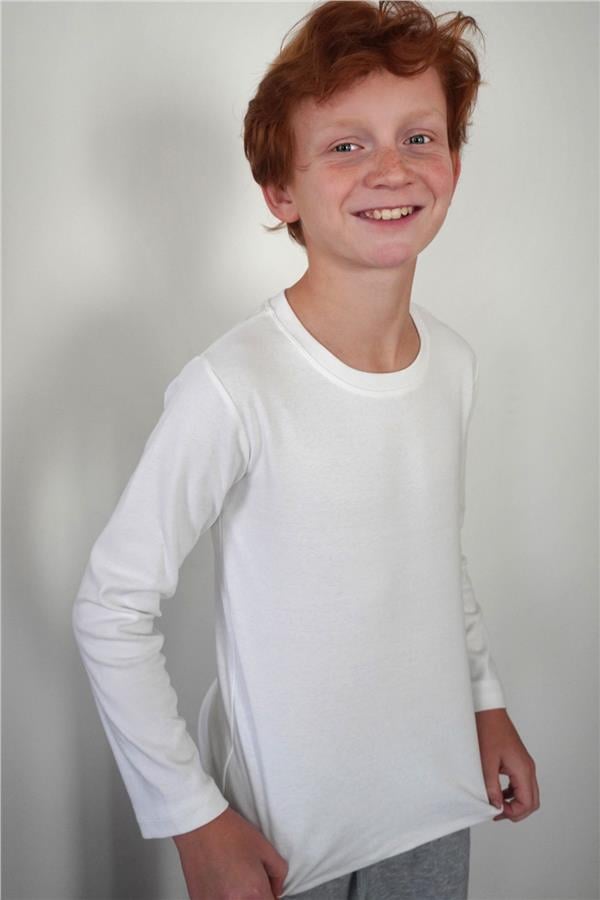 Boys' Long-Sleeve T-Shirt Basic, Off-White (Ages 9-14)