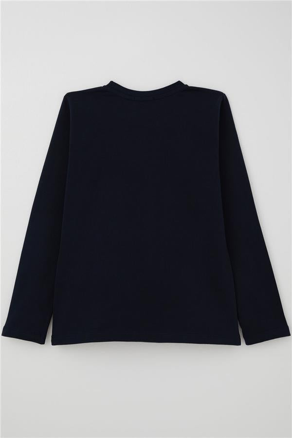 Boys' Long-Sleeve T-Shirt Basic Navy Blue (Ages 5-14)