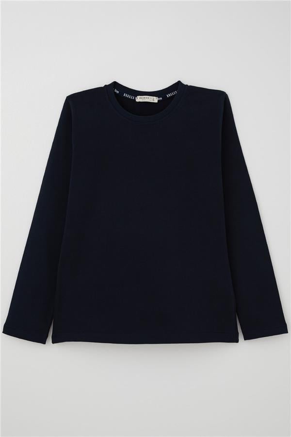 Boys' Long-Sleeve T-Shirt Basic Navy Blue (Ages 5-14)