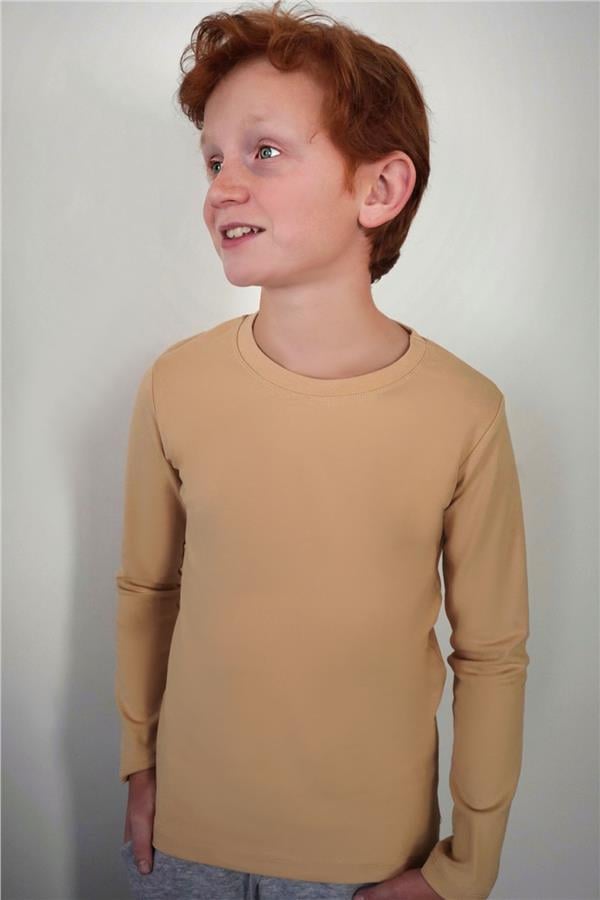 Boys' Long-Sleeve T-Shirt Basic Cream (Ages 9-12)