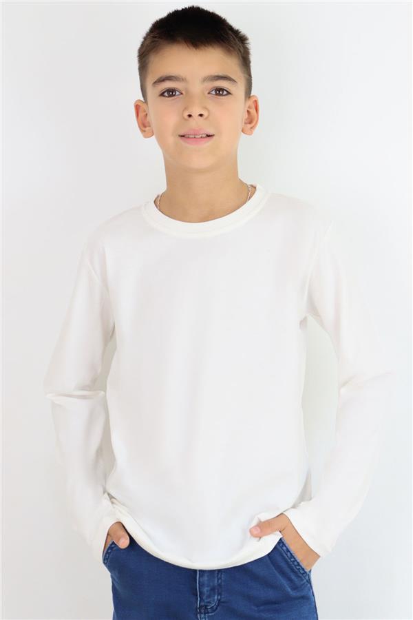 Boys' Long-Sleeve T-Shirt Basic, Off-White (Ages 5-14)