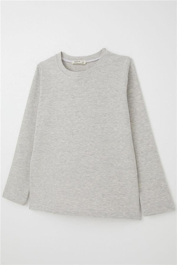 Boys' Long-Sleeve T-Shirt Basic Beige Melange (Ages 9-14)