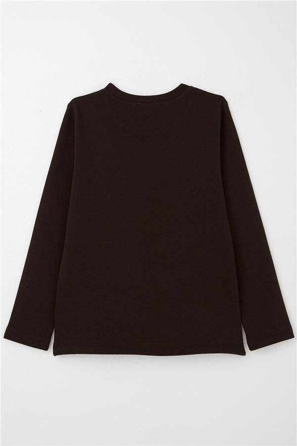 Boys' Long-Sleeve T-Shirt Basic Dark Brown (Ages 9-14)