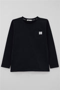 Boys' Long-Sleeve T-Shirt with Cool Text and Emblem, Navy Blue, Pockets (Ages 4-8)