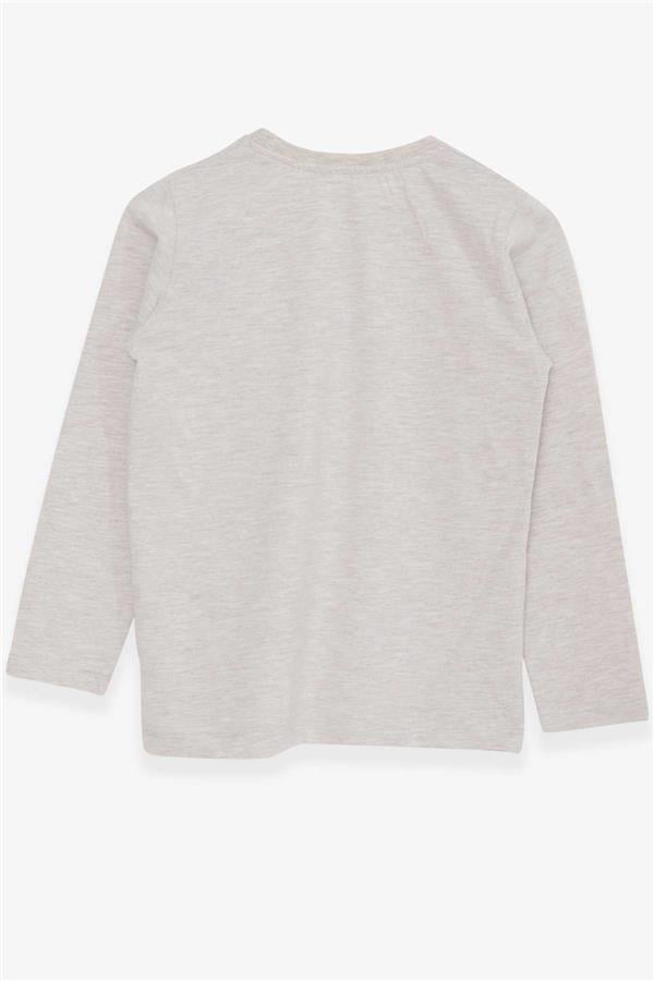 Boys' Long-Sleeved T-Shirt with Pockets, Beige Melange (Ages 4-8)