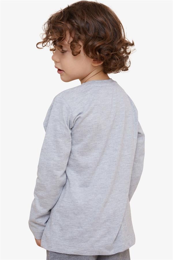 Boys' Long-Sleeved T-Shirt with Pockets, Light Grey Melange (Ages 4-8)