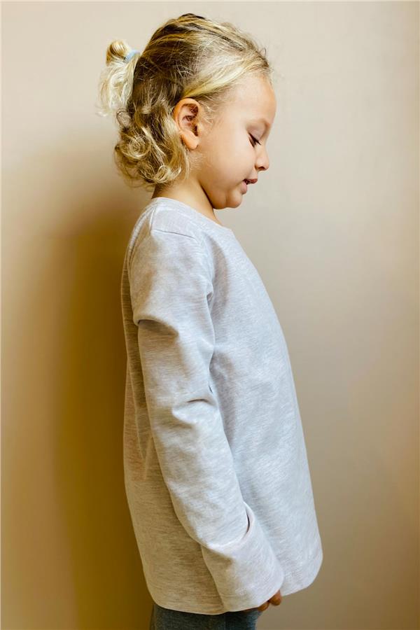 Boys' Long-Sleeved T-Shirt with Pockets, Beige Melange (Ages 4-8)
