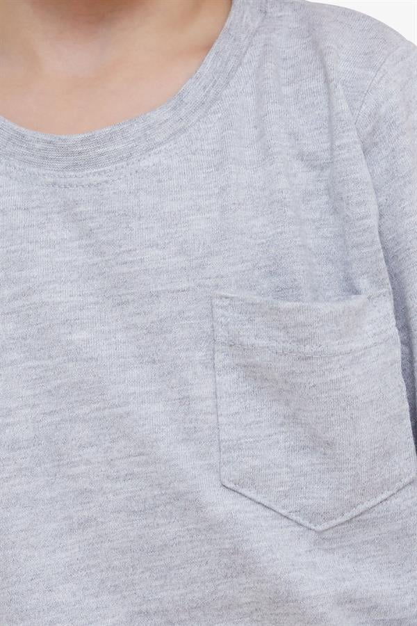 Boys' Long-Sleeved T-Shirt with Pockets, Light Grey Melange (Ages 4-8)