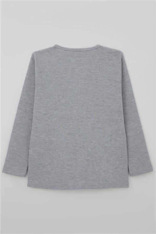 Boys' Long-Sleeve T-Shirt with Button Detail, Light Grey Melange (Ages 4-8)