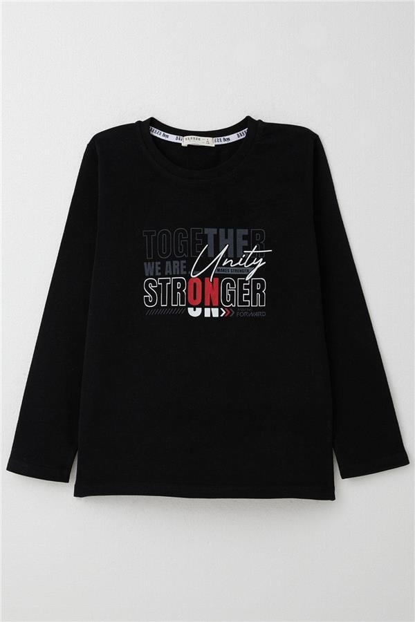 Boys' Long-Sleeve T-Shirt with Motivational Theme and Text Print, Black (Ages 6-12)