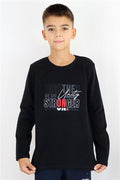 Boys' Long-Sleeve T-Shirt with Motivational Theme and Text Print, Black (Ages 6-12)