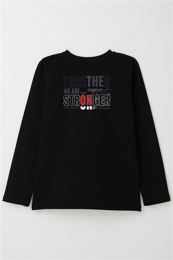 Boys' Long-Sleeve T-Shirt with Motivational Theme and Text Print, Black (Ages 6-12)