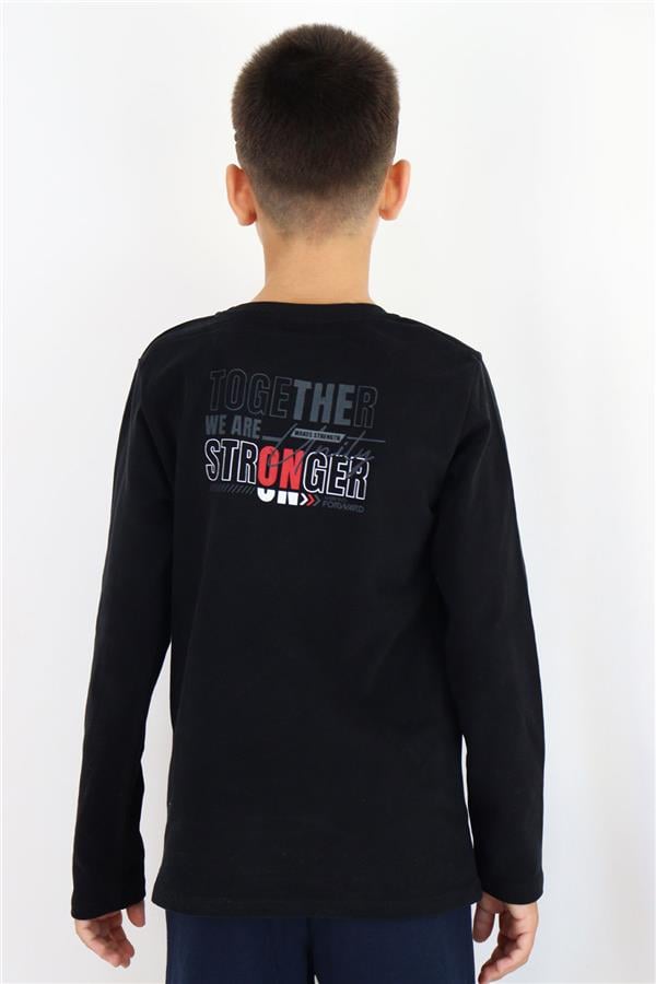 Boys' Long-Sleeve T-Shirt with Motivational Theme and Text Print, Black (Ages 6-12)